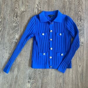 Ann Taylor Women’s Royal Blue Ribbed Cardigan Stretch Size Small